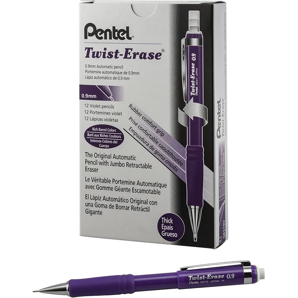 Pentel Twist-Erase III 0.9mm Mechanical Pencil Violet 12 Pack QE519V Bulk Box